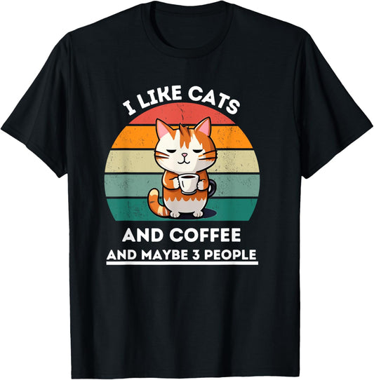 I Like Cats And Coffee And Maybe 3 People Funny Cats Retro T-Shirt