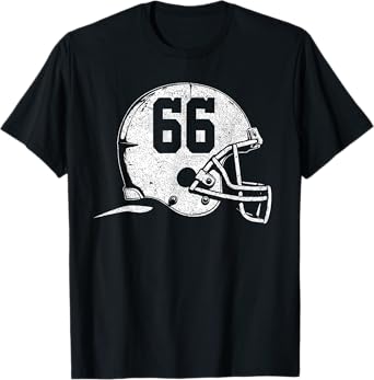Number 66 Football Helmet Player Fun Number T-Shirt