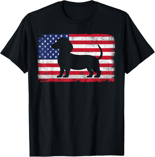 Dachshund Dog Lover 4th of July Patriotic American Flag USA T-Shirt