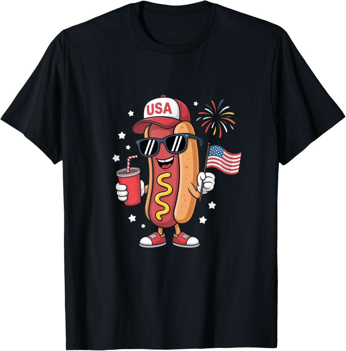 4th of July Hotdog Funny Fourth of July Patriotic USA Flag T-Shirt