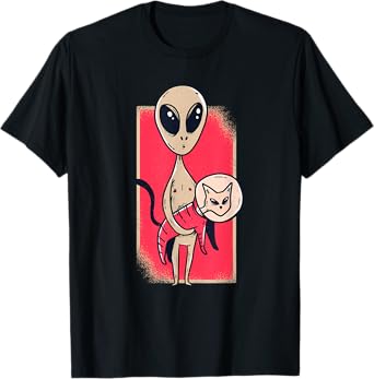Cute Alien Holding A Pet Cat Graphic T-Shirt for Men Women