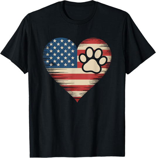 Patriotic 4th of July Dog & Cat American Flag Celebration T-Shirt