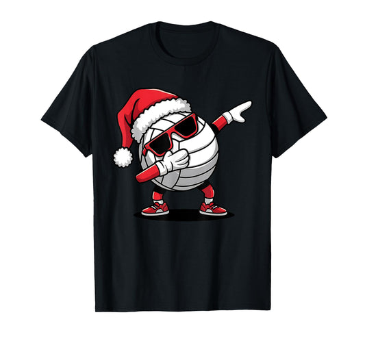 Funny Volleyball Ball Santa Hat Dabbing Xmas Pajamas Boys T-Shirt