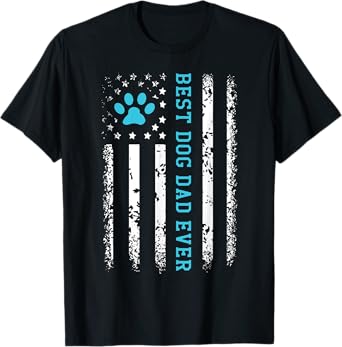 USA Flag Best Dog Dad Ever American Puppy Lover Paw T-Shirt