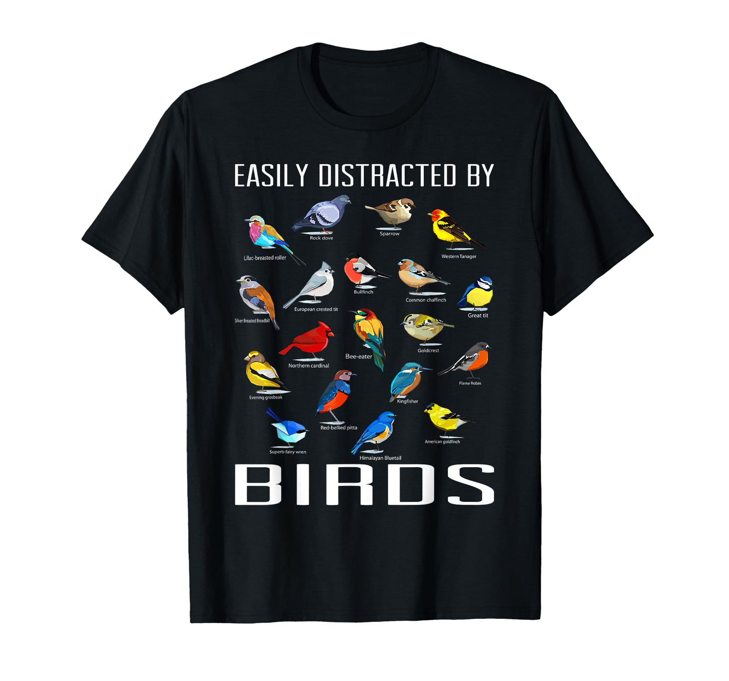 Funny Mens Bird Gifts For Birding Lovers Easily Distracted By Birds / Birdwatching Lover Birdwatcher Unisex Black Short Sleeve T-Shirt