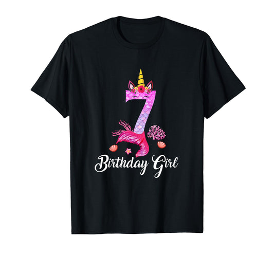 7th Mermaid Tail Shirt Unicorn Number 7 Years Old Birthday T-Shirt