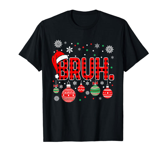 Bruh Funny Christmas Plaid Teens Boys Kids Xmas Pajamas T-Shirt