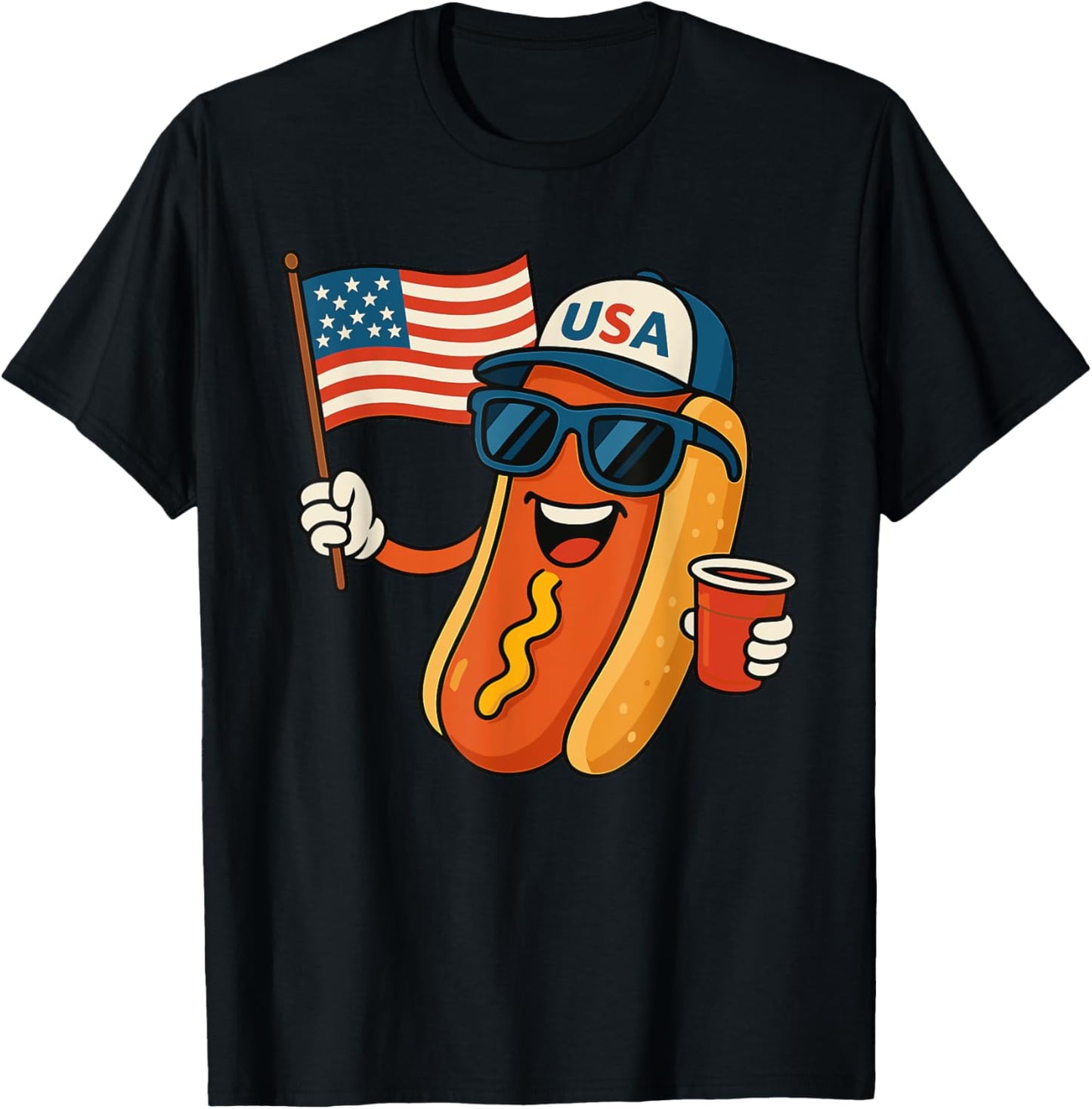 4th of July Hotdog Funny Fourth of July Patriotic USA Flag T-Shirt