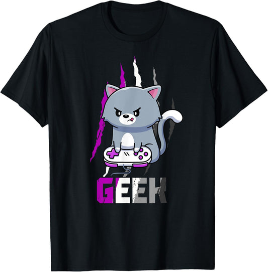 Asexual Geek Nerd Pride LGBT Video Game Lovers Gift Cat T-Shirt