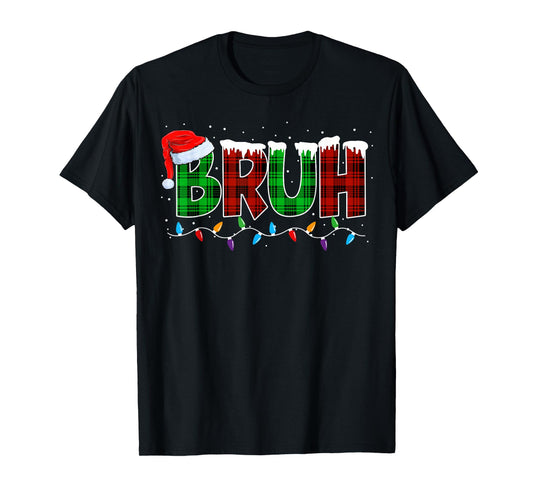 Bruh Funny Christmas Buffalo Plaid Xmas Boys Kids Pajamas T-Shirt