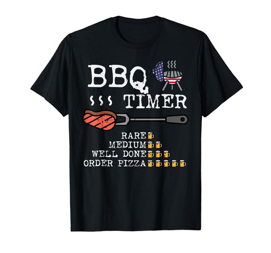 Bbq Timer Flag Funny Barbecue Grill 4th July Dad Grandpa Men T-Shirt