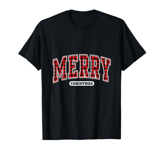 Merry Christmas Xmas Holiday Plaid Red For Womens Men T-Shirt