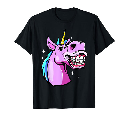 Unicorn With Braces For Girls Funny Orthodontist Dentist T-Shirt