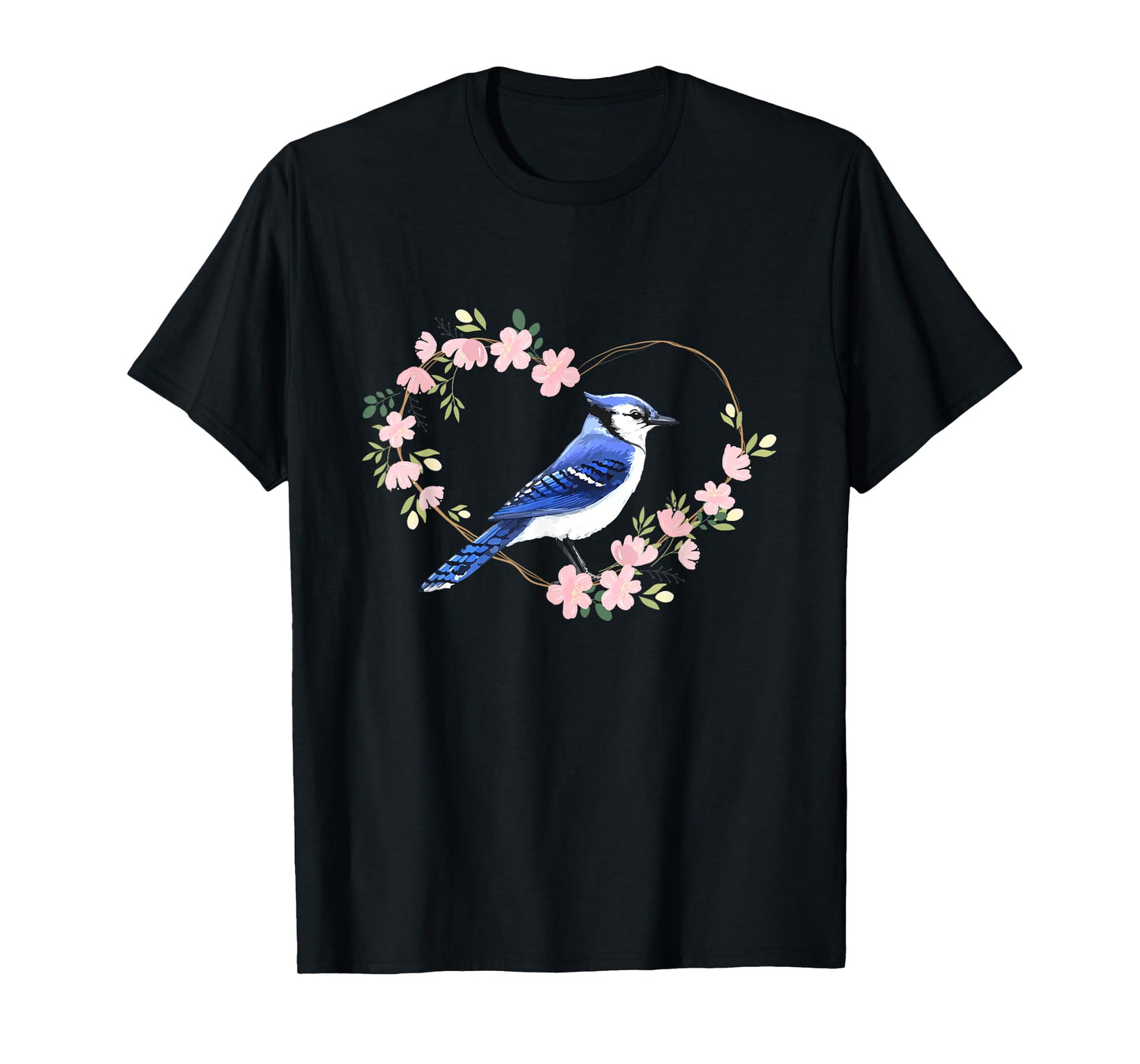 Blue Jay Bird Lover Watching Bidwatcher Birder Flower Heart T-Shirt