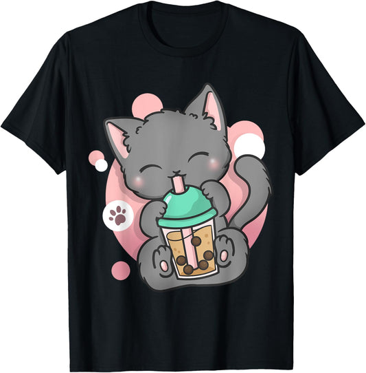 Cat Boba Tea Bubble Tea Anime Kawaii Neko T-Shirt