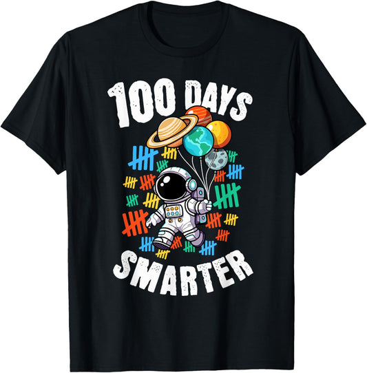 100 Days Smarter 100th Day of School Boys Astronaut Space T-Shirt