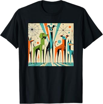 Mid Century Modern Dogs 50s 60s Retro Style Art T-Shirt