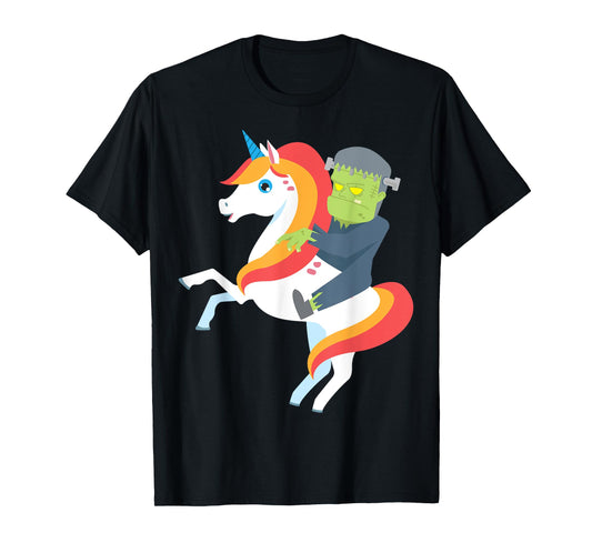 Frankenstein Riding Unicorn Cute Monster Halloween Costume T-Shirt