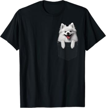 Pocket American Eskimo Dog Cute Dog Lover Owner Gift T-Shirt for Men Women Kids