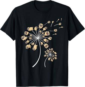 Funny Pug Gift For Men Women Cool Flower Dog Dandelion Lover T-Shirt