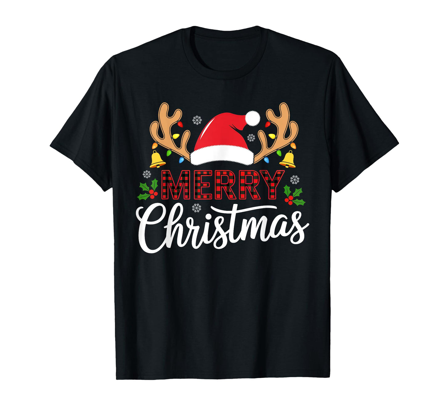 Merry Christmas Buffalo Plaid Funny Xmas Men Women Family T-Shirt
