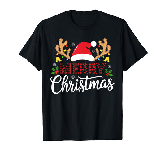 Merry Christmas Buffalo Plaid Funny Xmas Men Women Family T-Shirt