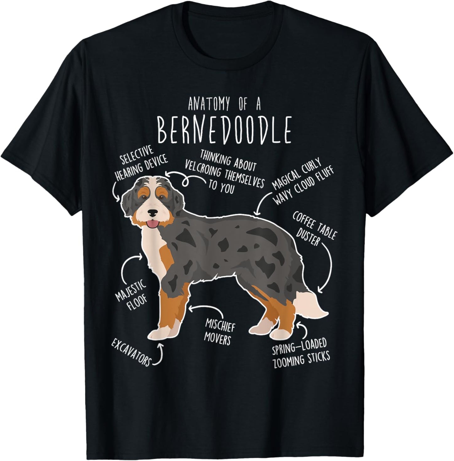 Bernedoodle Dog Anatomy, Black Merle Tri Cute Funny Pet Mom T-Shirt