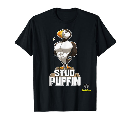 ZevireTees Stud Puffin T-Shirt - Men's Unisex-Adults Black Cotton 100% T-Shirt - Small - Short Sleeve - Studded, Unique Fabric Blend