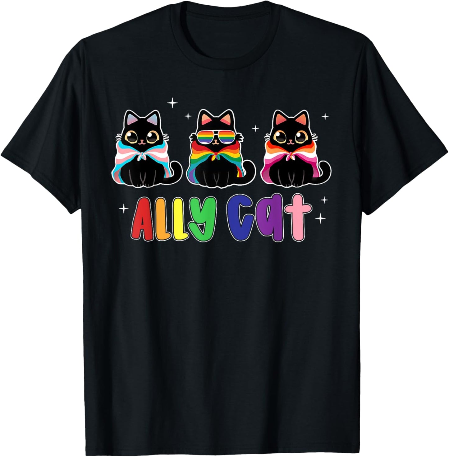 Ally Cat LGBT Gay Pride Month 2025 Rainbow Equal Rights T-Shirt
