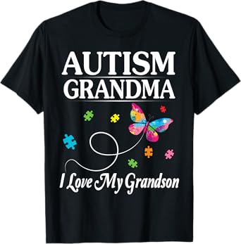 Butterfly Autism Grandma I Love My Grandson Awareness Month T-Shirt