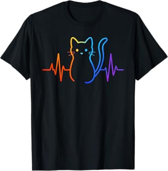 Cute Colorful Cat Heartbeat EKG T-Shirt