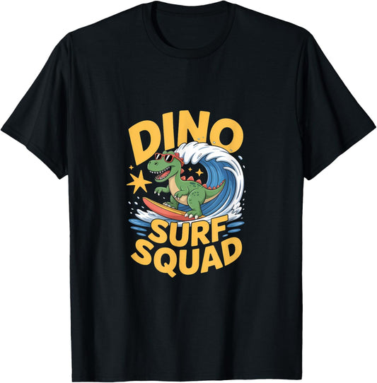 Dino Surf Squad – Funny Surfing Dinosaur Summer Vibes T-Shirt