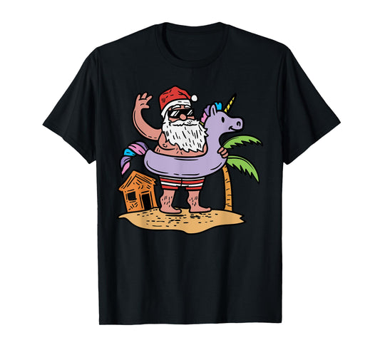 Summer Santa Unicorn Floater Funny Christmas July Beach Gift T-Shirt for Men Women Kids