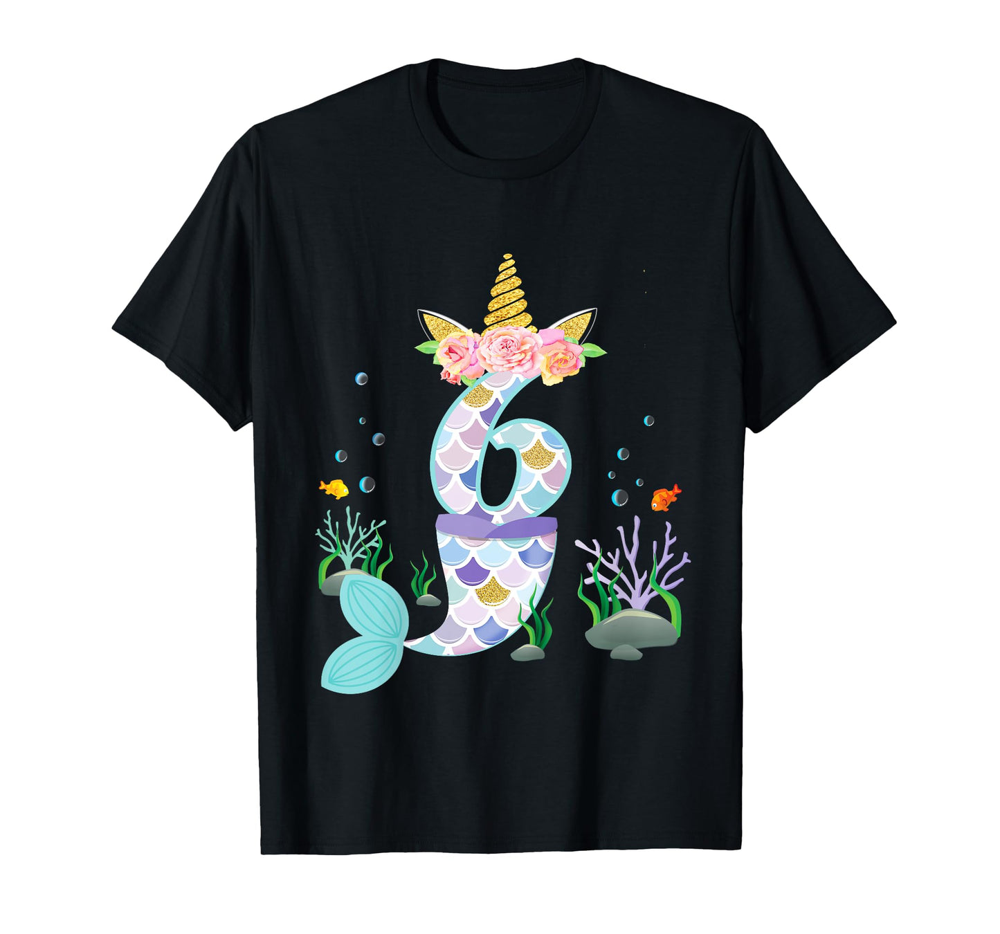 6 Year Old Unicorn Mermaid Birthday Tail Girl Theme 6th Gift T-Shirt