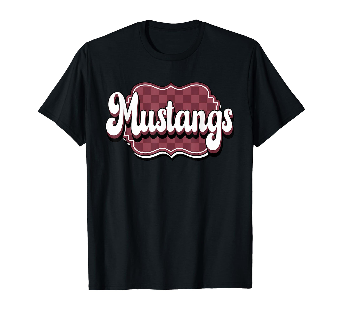 Mustangs Checkered Retro Maroon Mustang Pride School Spirit T-Shirt
