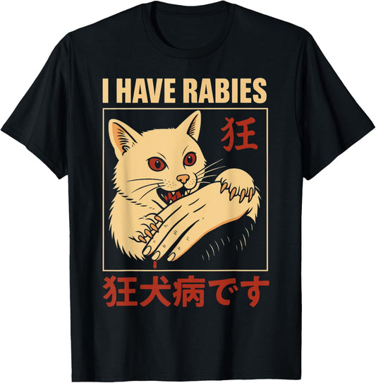 I Have Rabies Cat Biting Hand Anime T-Shirt