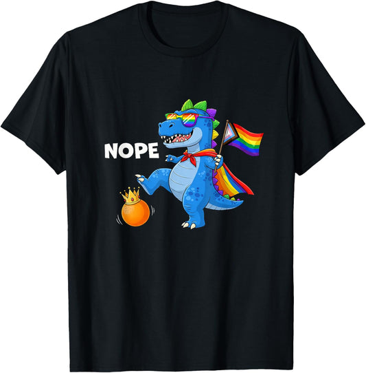 Dinosaur Gay Pride LGBT Rainbow Flag No Kings T-Shirt