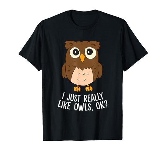 Cute Bird Tees Unisex-Adults Owl Lovers Funny Owl Graphic T-Shirt Black Small