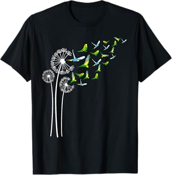 Budgie Dandelion Flower For Dandelions and Parakeet Lover T-Shirt