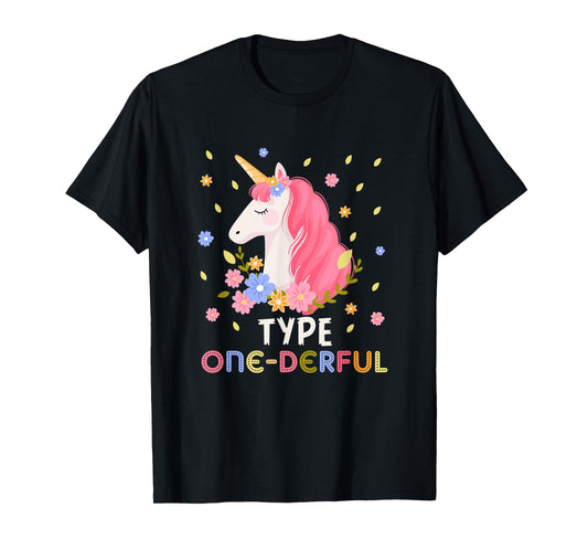 Type One-Derful Unicorn Funny Diabetic Type 1 Diabetes T1D T-Shirt
