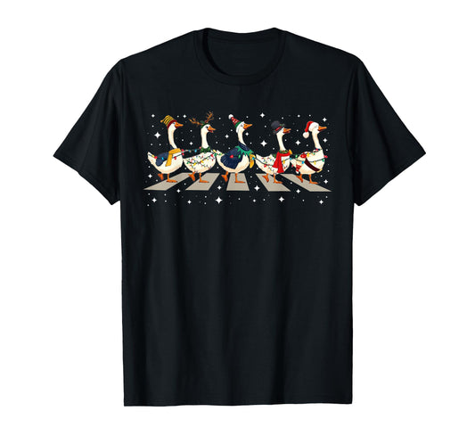 Duck Bird Lover Funny Santa Ducks Crossing Road Christmas PJ T-Shirt