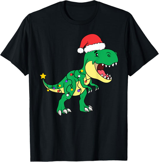 Cute Christmas Dinosaur Christmas Lights Santa Kids Toddler T-Shirt