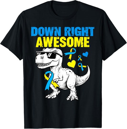 Dinosaur Down Right Awesome Down Syndrome Awareness Boys Kid T-Shirt