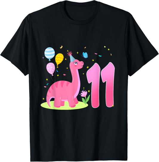 11th Birthday Girl 11 Year Old Birthday Dinosaur Party T-Shirt