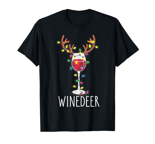 Winedeer Reinbeer Santa Hat Reindeer Couple Xmas Matching T-Shirt