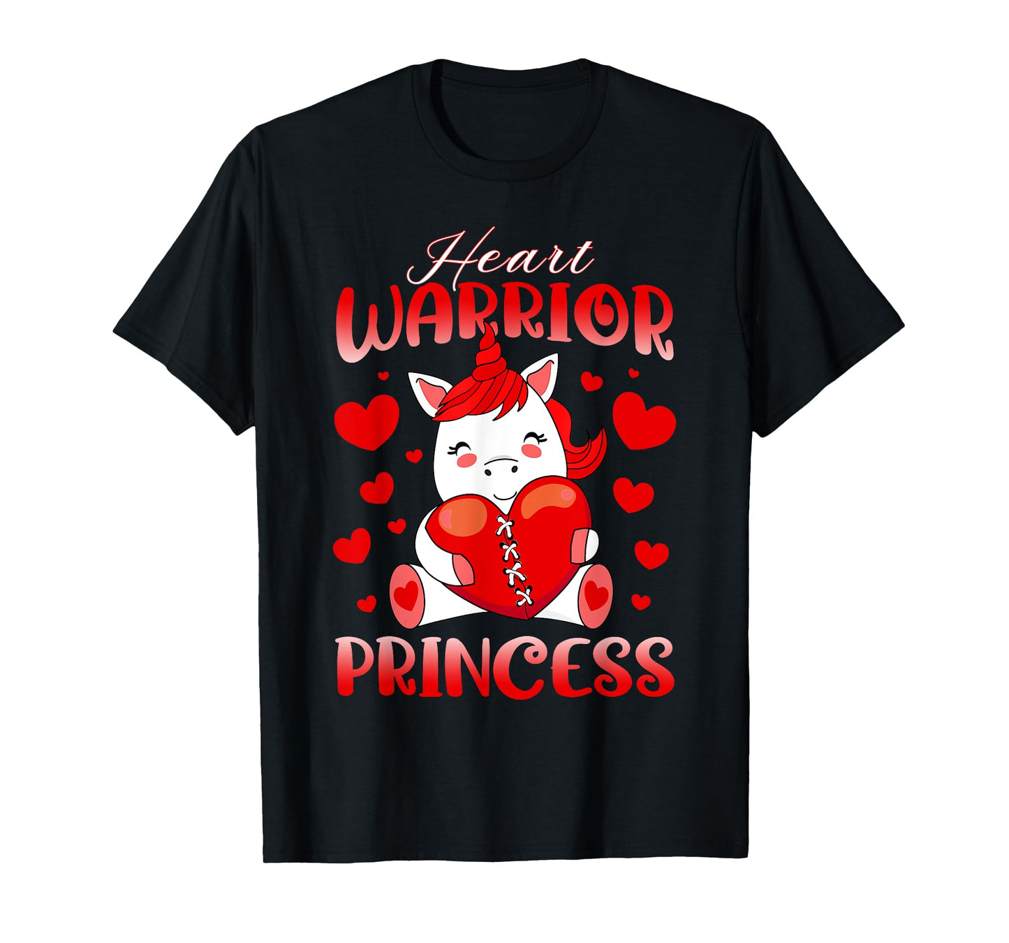 Heart Warrior Princess Heart Disease Red Ribbon Unicorn Girl T-Shirt