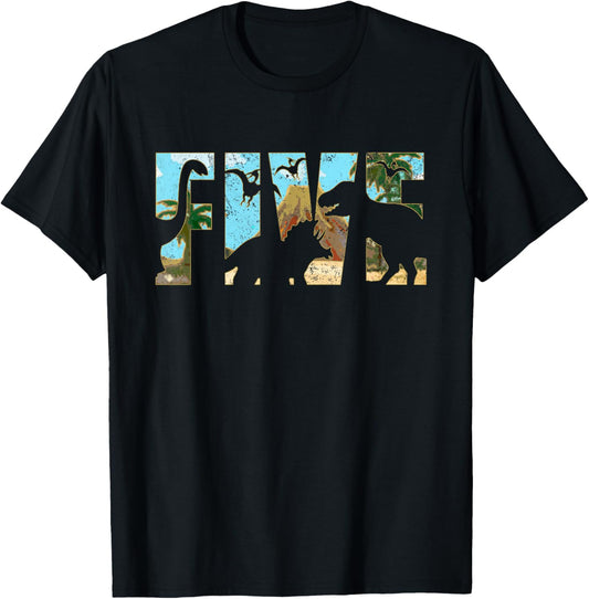 Kids 5 Years Old Birthday Boy Dinosaur T Rex 5th Birthday T-Shirt