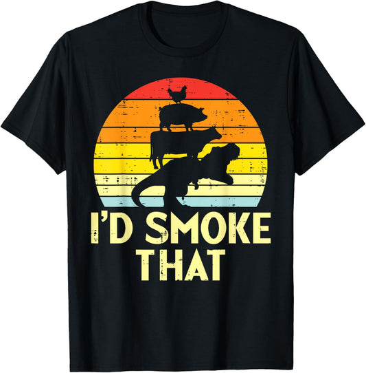 Id Smoke That Chicken Pork Beef Trex Retro Dinosaur Bbq T-Shirt
