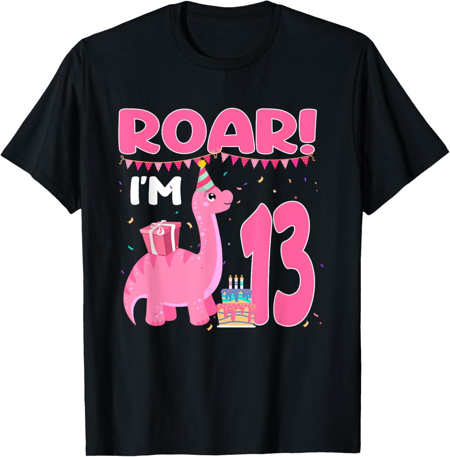 Roar I'm 13 Year Old Dinosaur Girl 13th Birthday Party T-Shirt