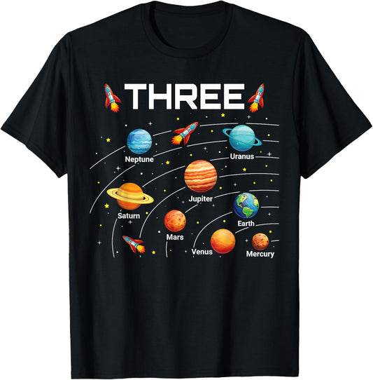 3 Year Old Shirt Boys Girls Space Planets 3rd Birthday Boy T-Shirt